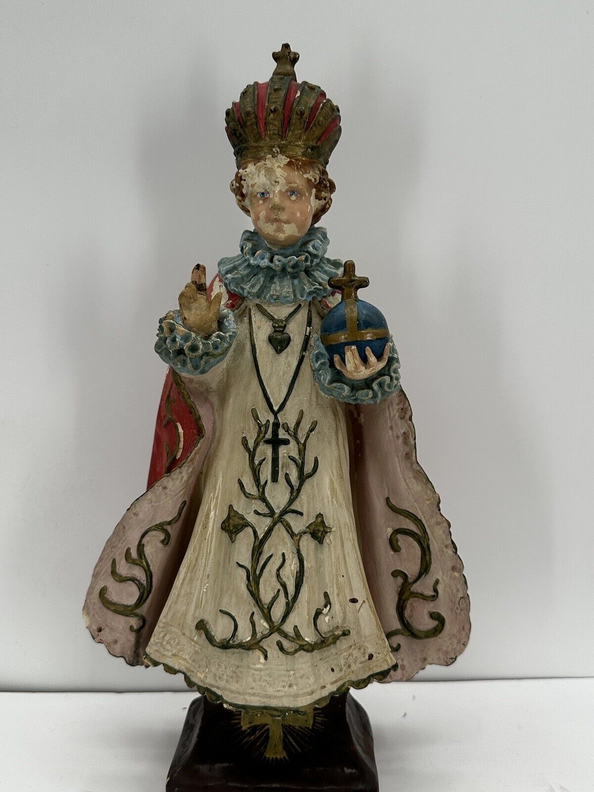Antique Chalk Italian Infant JESUS of Prague statue religious rare 15.25” CHIPPY