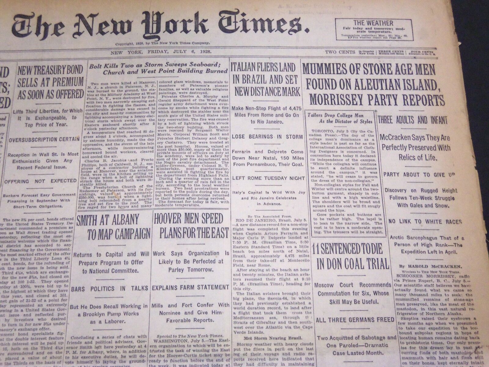 1924 JULY 6 NEW YORK TIMES - MUMMIES OF STONE AGE MEN FOUND - NT 5100