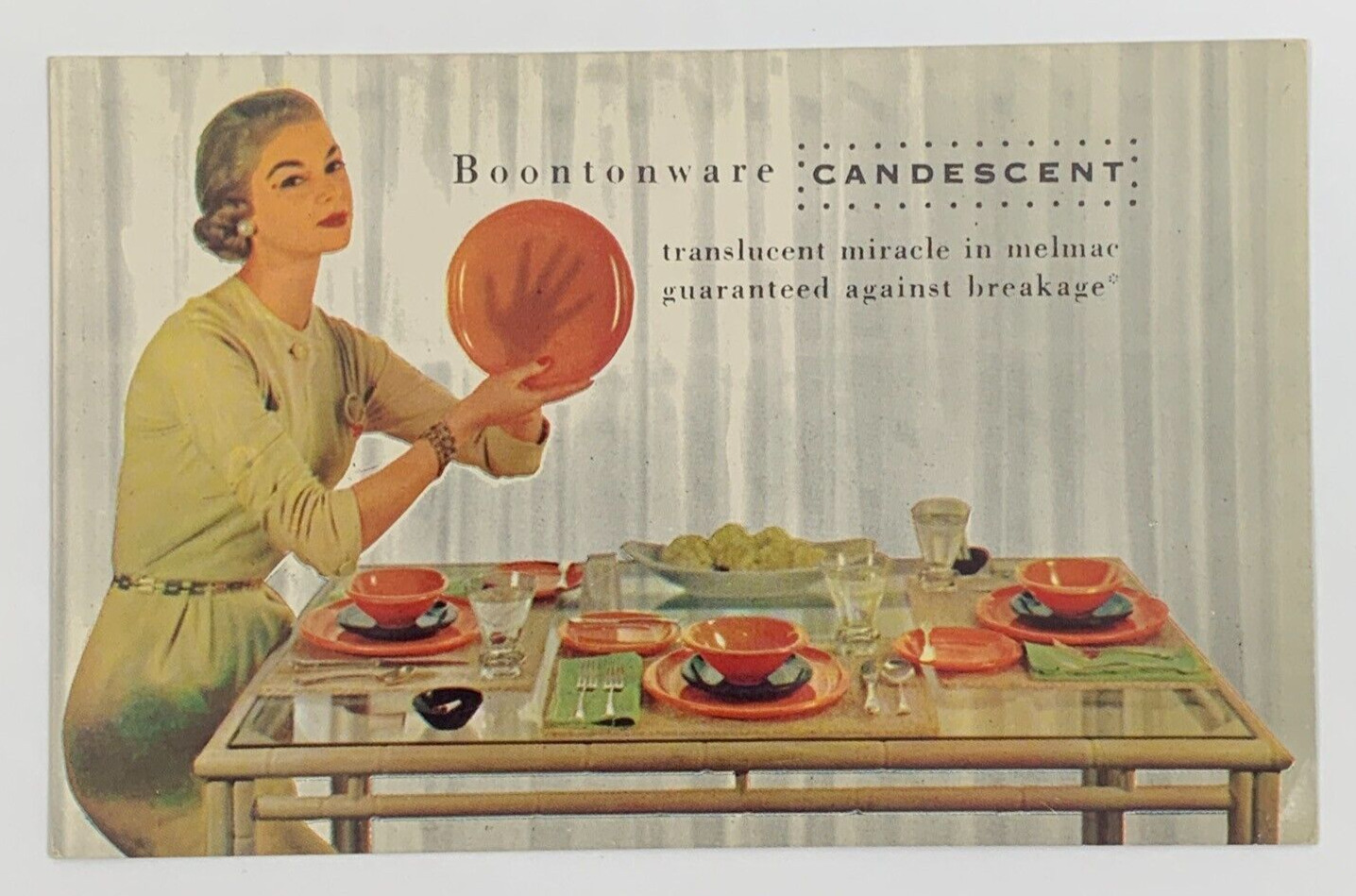Boontonware Candescent Miracle in Melmac Dinnerware Postcard Advertising Vintage