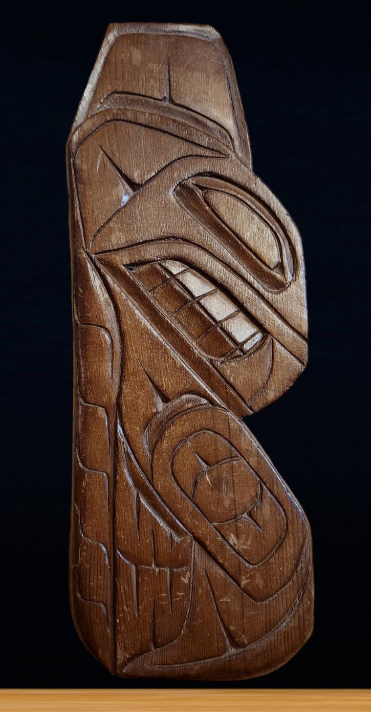 1988 PACIFIC NW Squamish NATIVE KILLER WHALE CARVING  Signed Wall Hanging