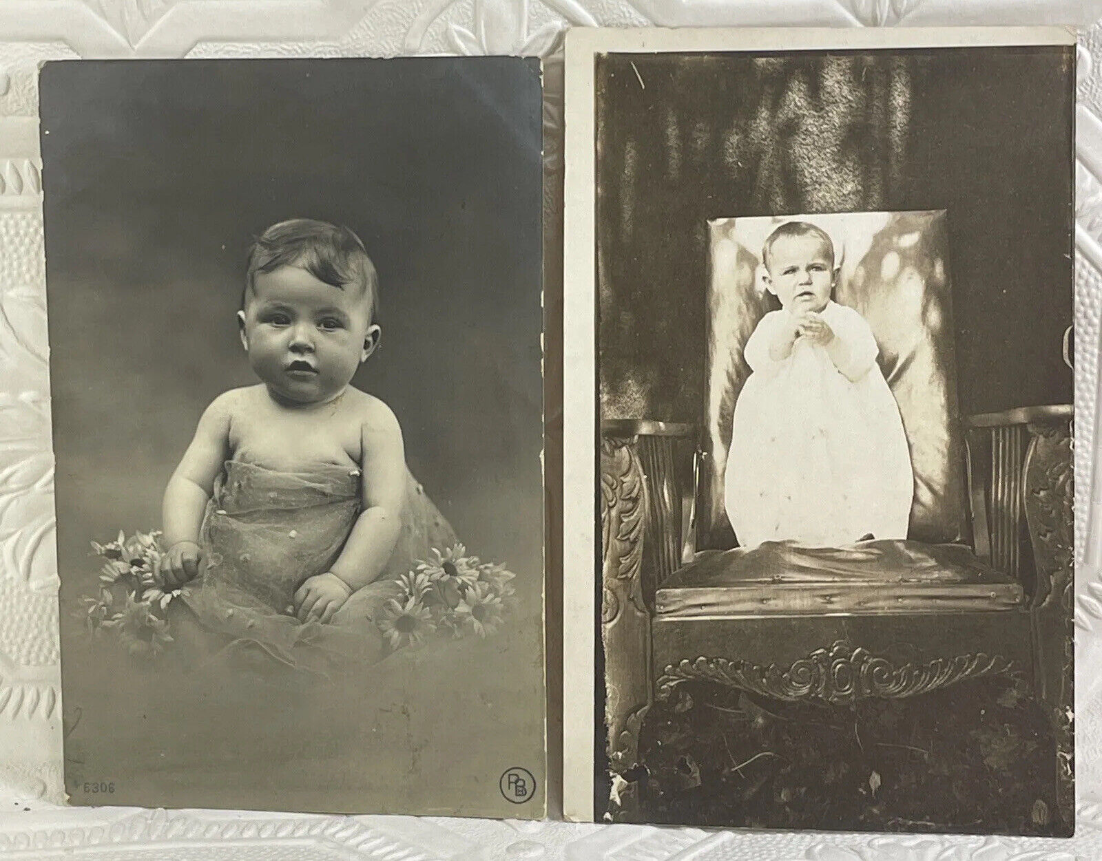 1900s RPPC Baby Postcard Real Photo Unposted Christening Gown Standing Lot Of 2