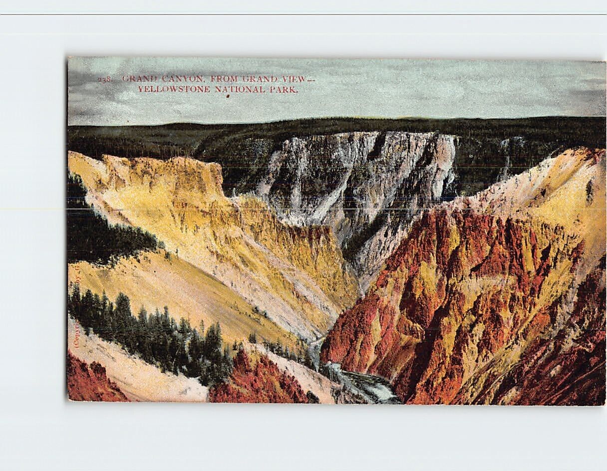 Postcard Grand Canyon from Grand View Yellowstone National Park Wyoming USA