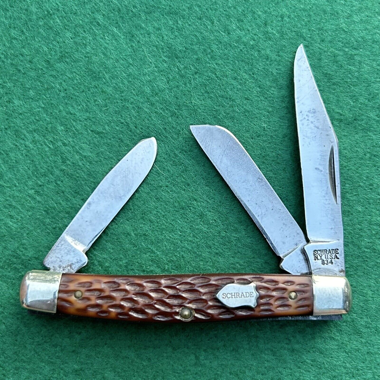 Vintage Schrade NY USA 834 Stockman Jigged Delrin Trailmaster Pocket Knife