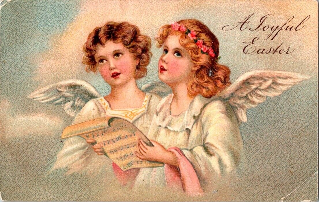 c1910 Young Angels Sing Glitter Easter
