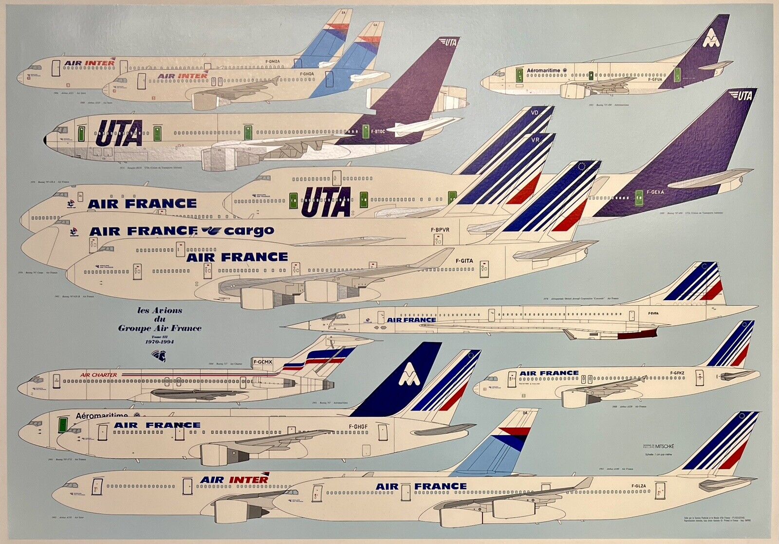 Original Vintage Poster LES AVIONS DU GROUPE AIR FRANCE Airline Travel LINEN