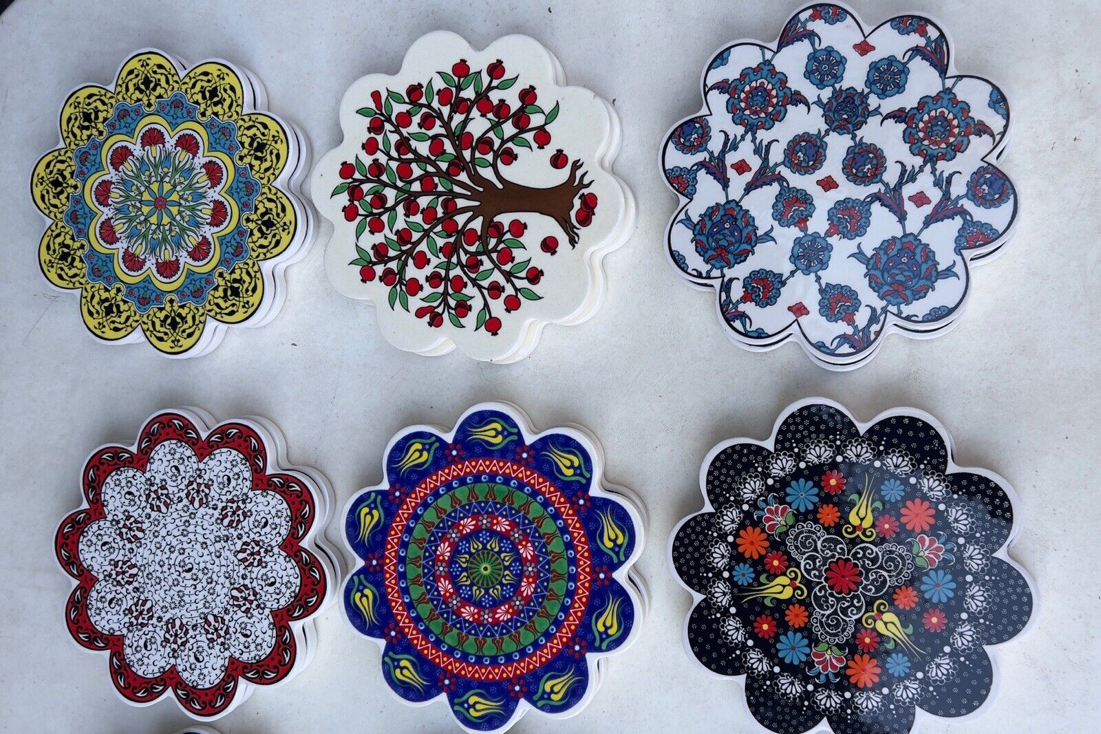 Vintage Style Trivet Set Of 6, Turkish & Moroccan Ceramic Trivet Set , Gift Her