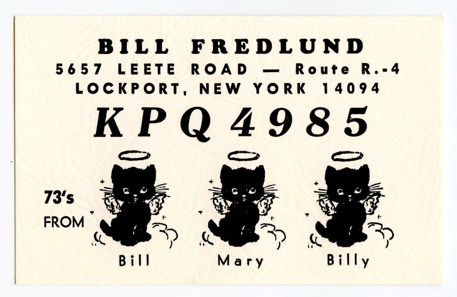 Nice Used QSL Radio Card From Lockport New York KPQ 4985
