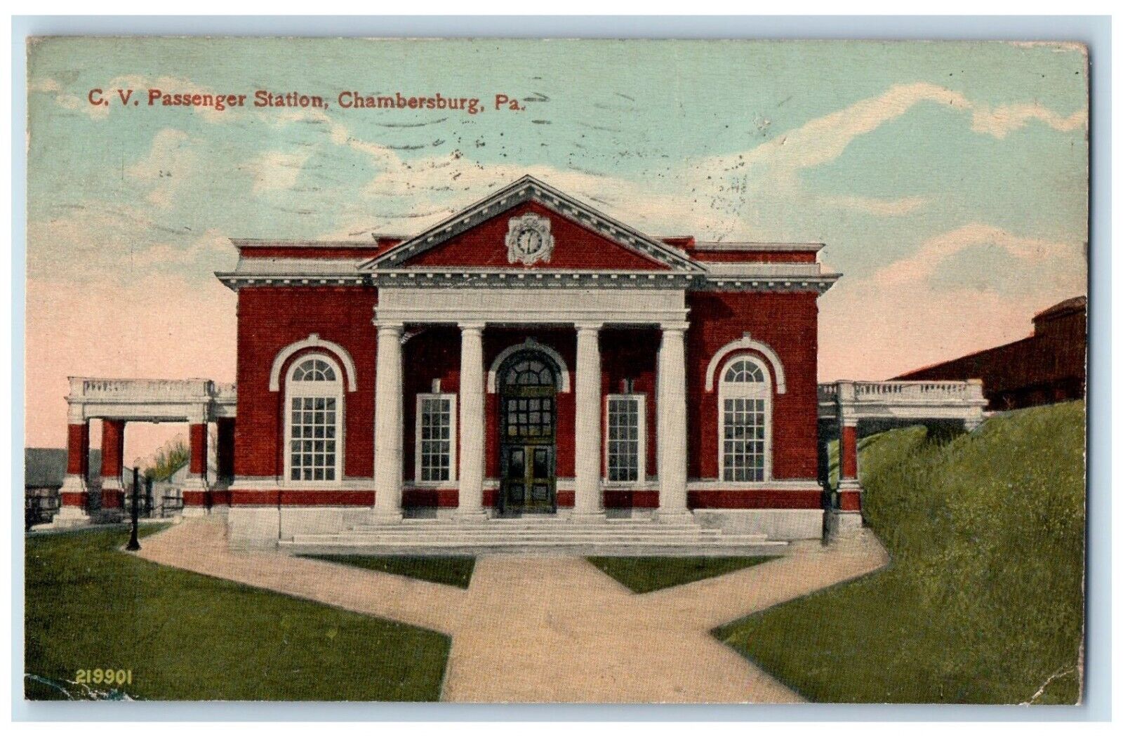 1919 C. V. Passenger Station Depot Chambersburg Pennsylvania PA Antique Postcard
