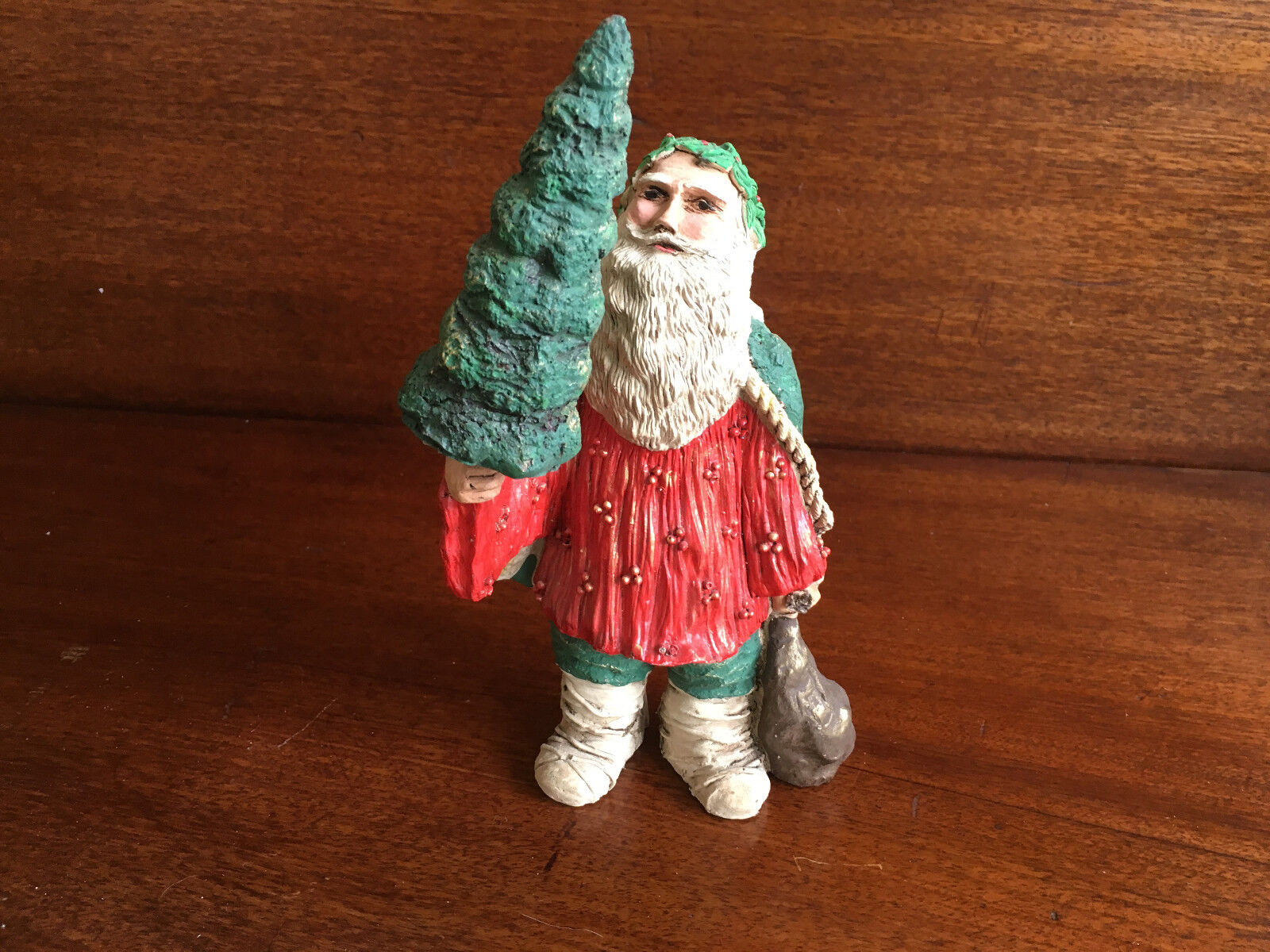 Vintage Collectible Father Christmas Holding A Tree - Handcrafted - Handpainted