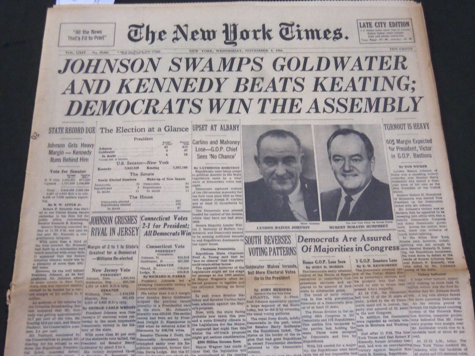 1964 NOVEMBER 4 NEW YORK TIMES - JOHNSON SWAMPS GOLDMATE - NT 7165