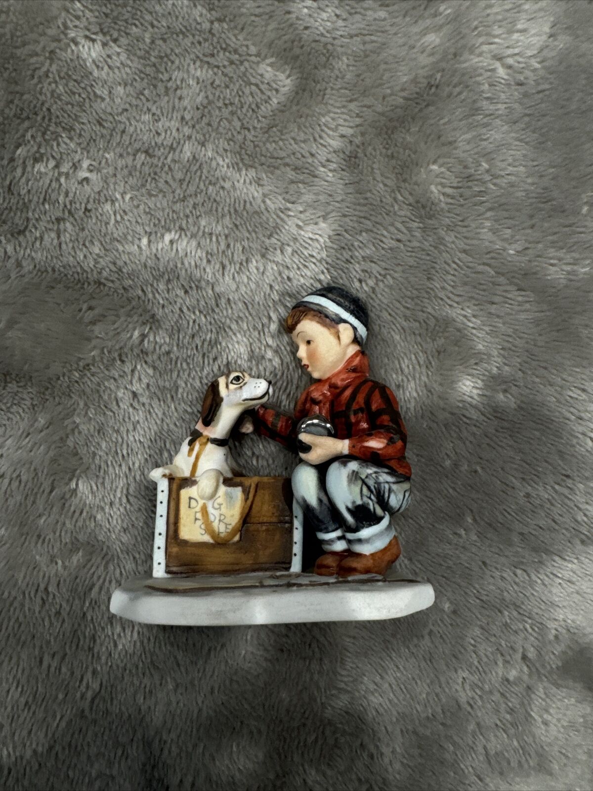 Vintage Gorham Norman Rockwell Figurine Four Seasons Winter- A Boy Meets His Dog