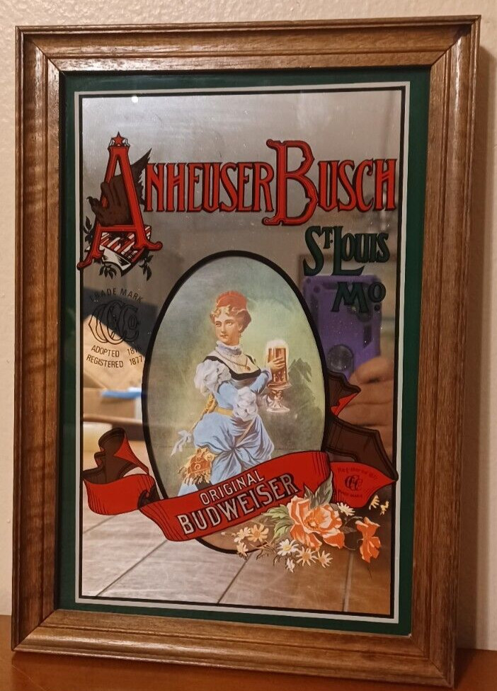 Vintage Anheuser Busch Budweiser St Louis MO Bar Mirror 9”x13” Made in England