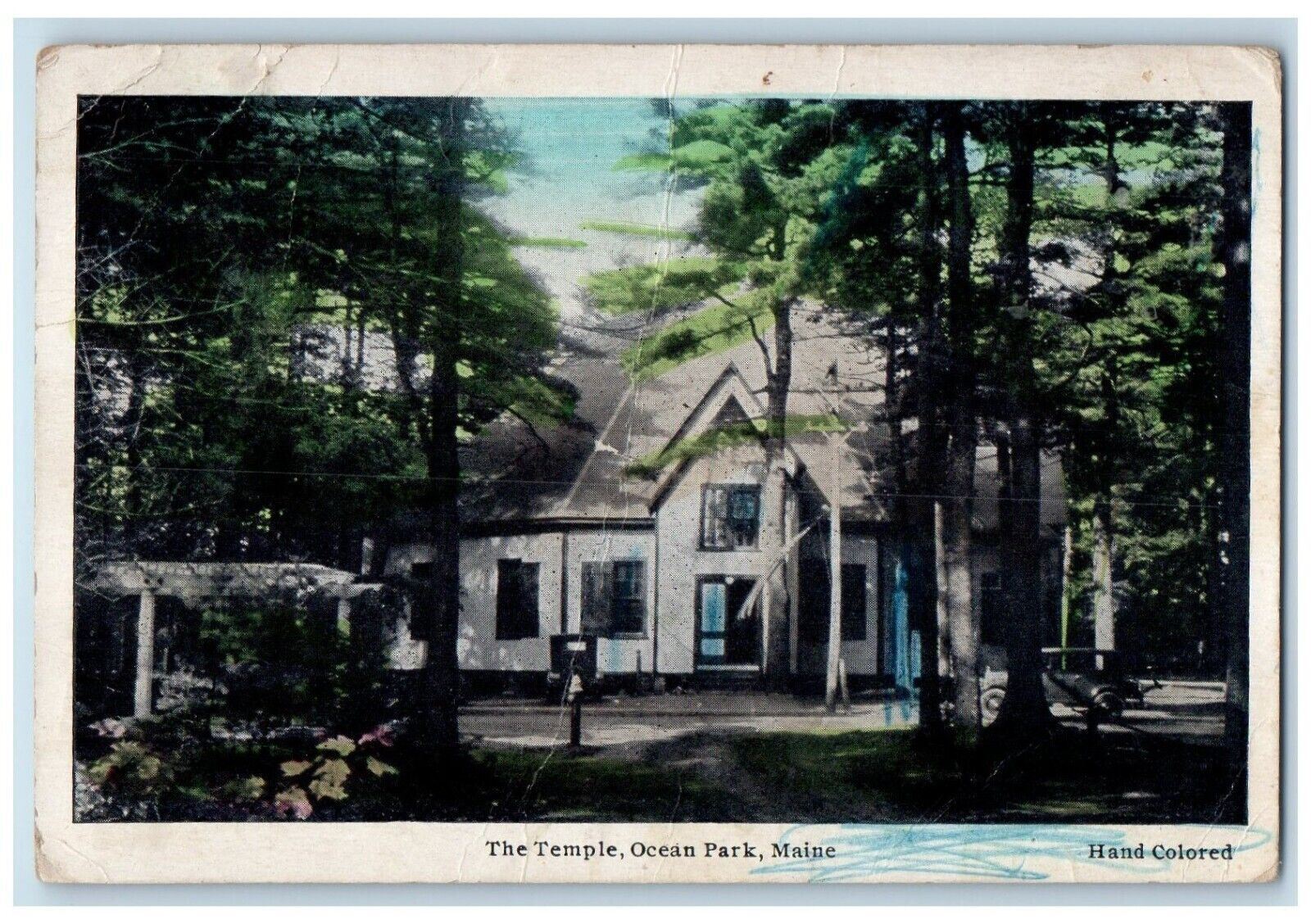 1934 The Temple Ocean Park Maine ME, Hancolored Posted Vintage Postcard