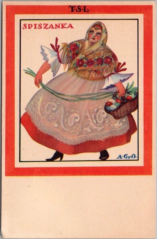 Vintage Polish Artist-Signed Greetings Postcard 