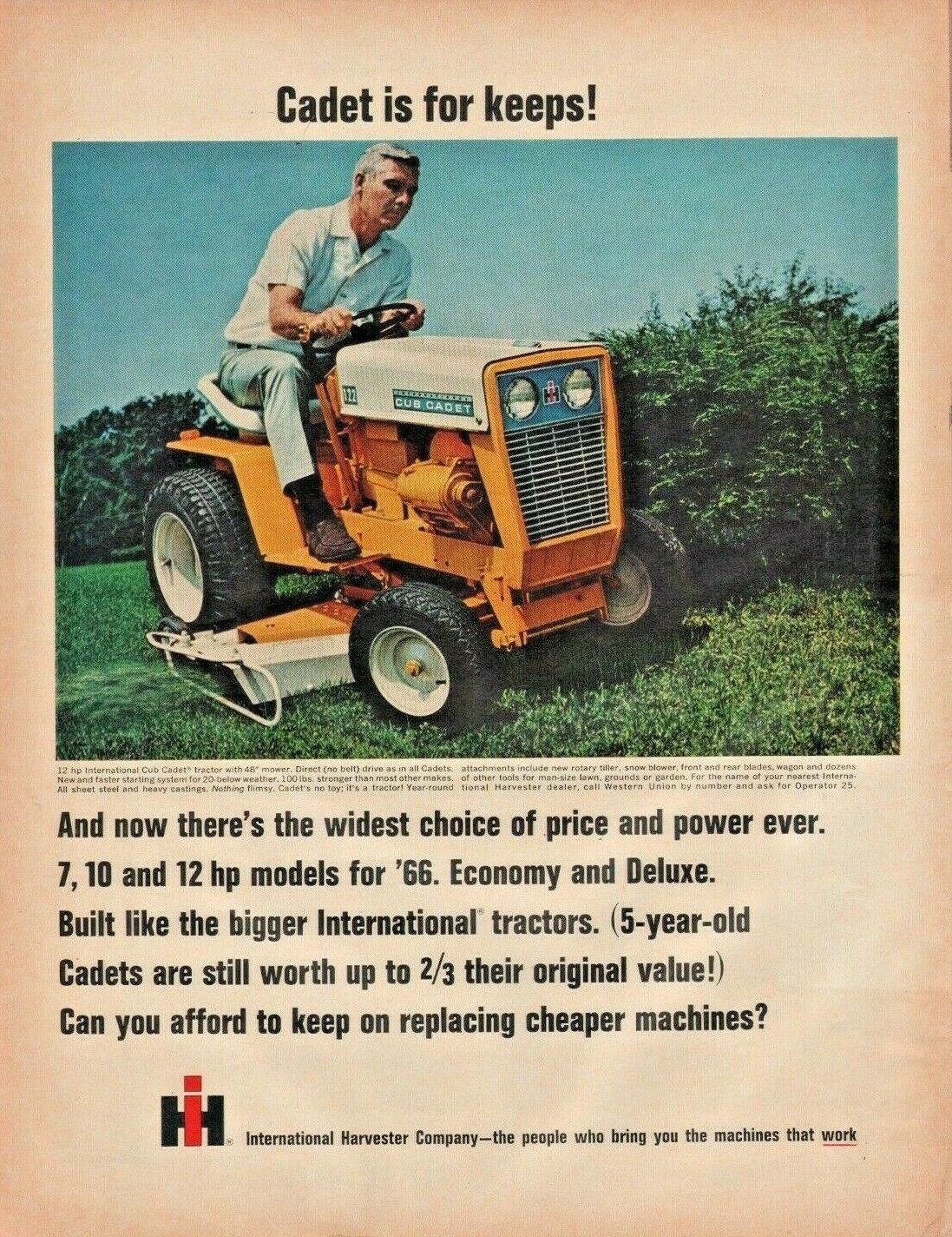 1966 International Harvester Cub Cadet Tractor - Vintage Ad