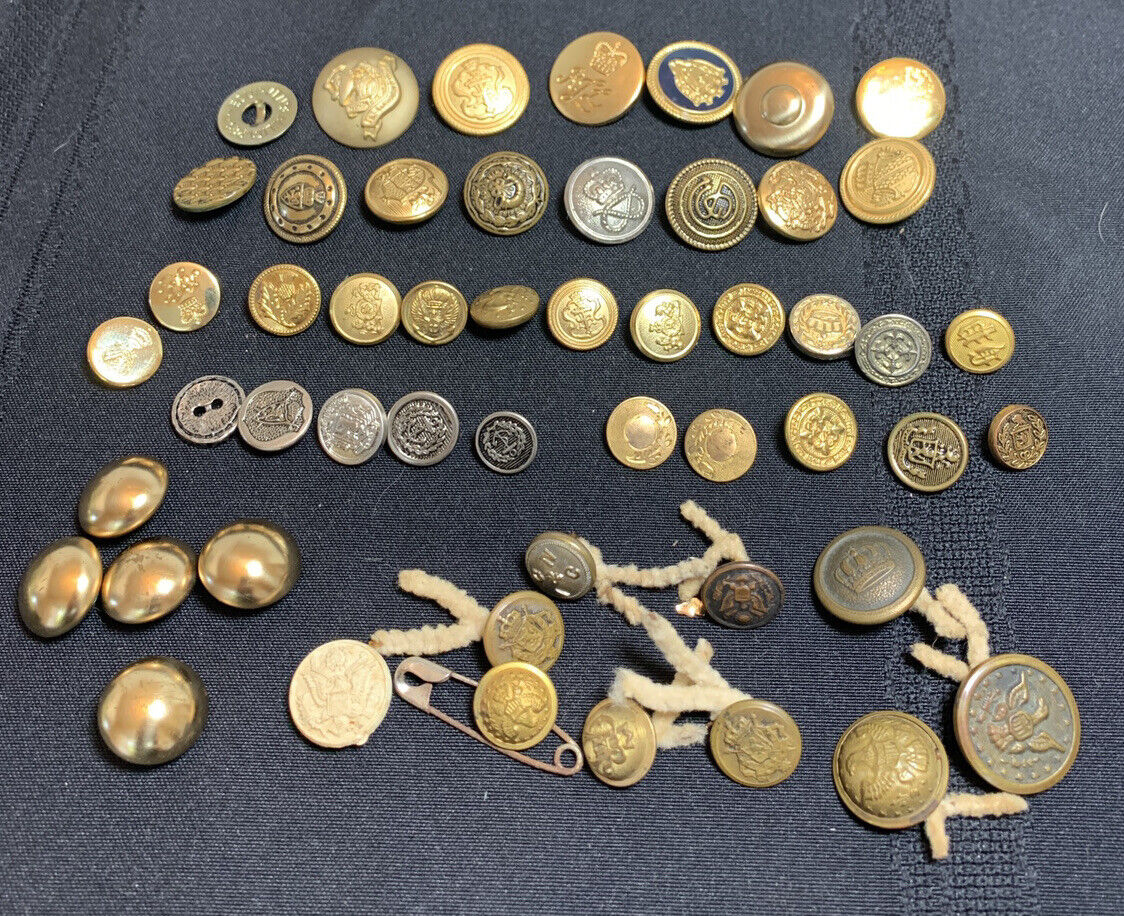 Lot 50+ Vintage Metal Military & Other Uniform Buttons Foreign & Domestic