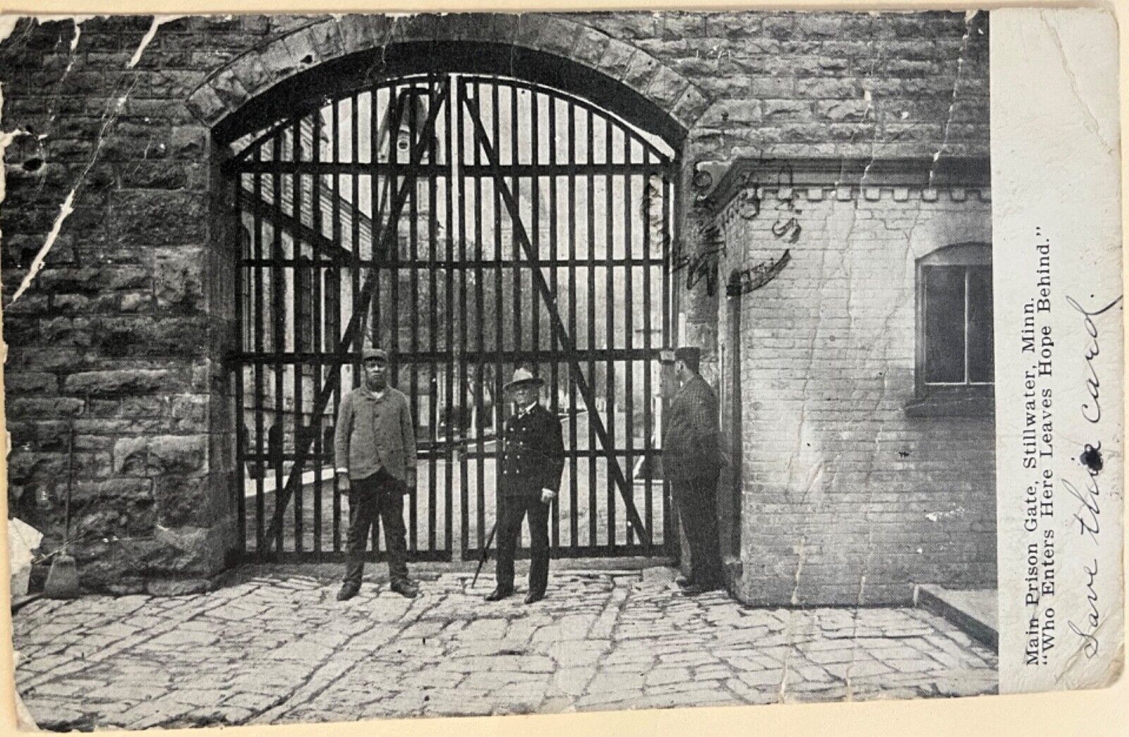 Stillwater Minnesota Prison Guards at Main Gate Antique Postcard c1910