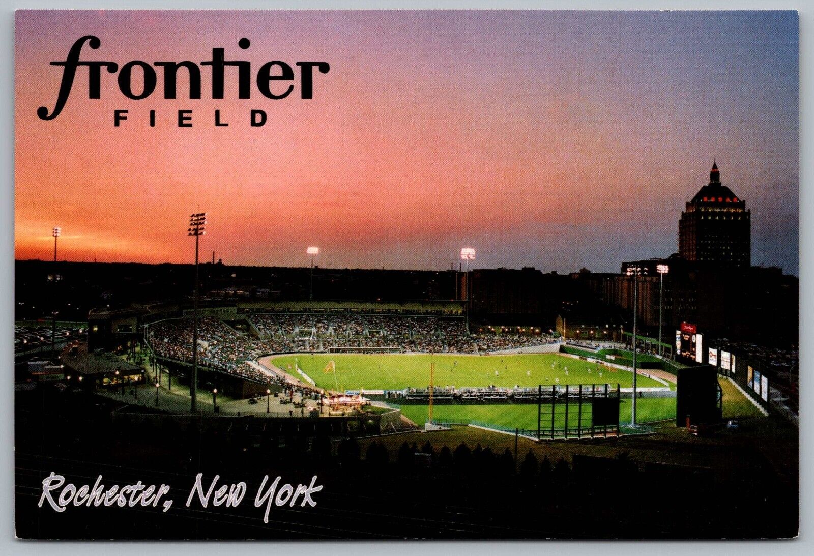 Rochester NY Frontier Field Night Soccer Game Baseball Stadium Vtg Postcard P1