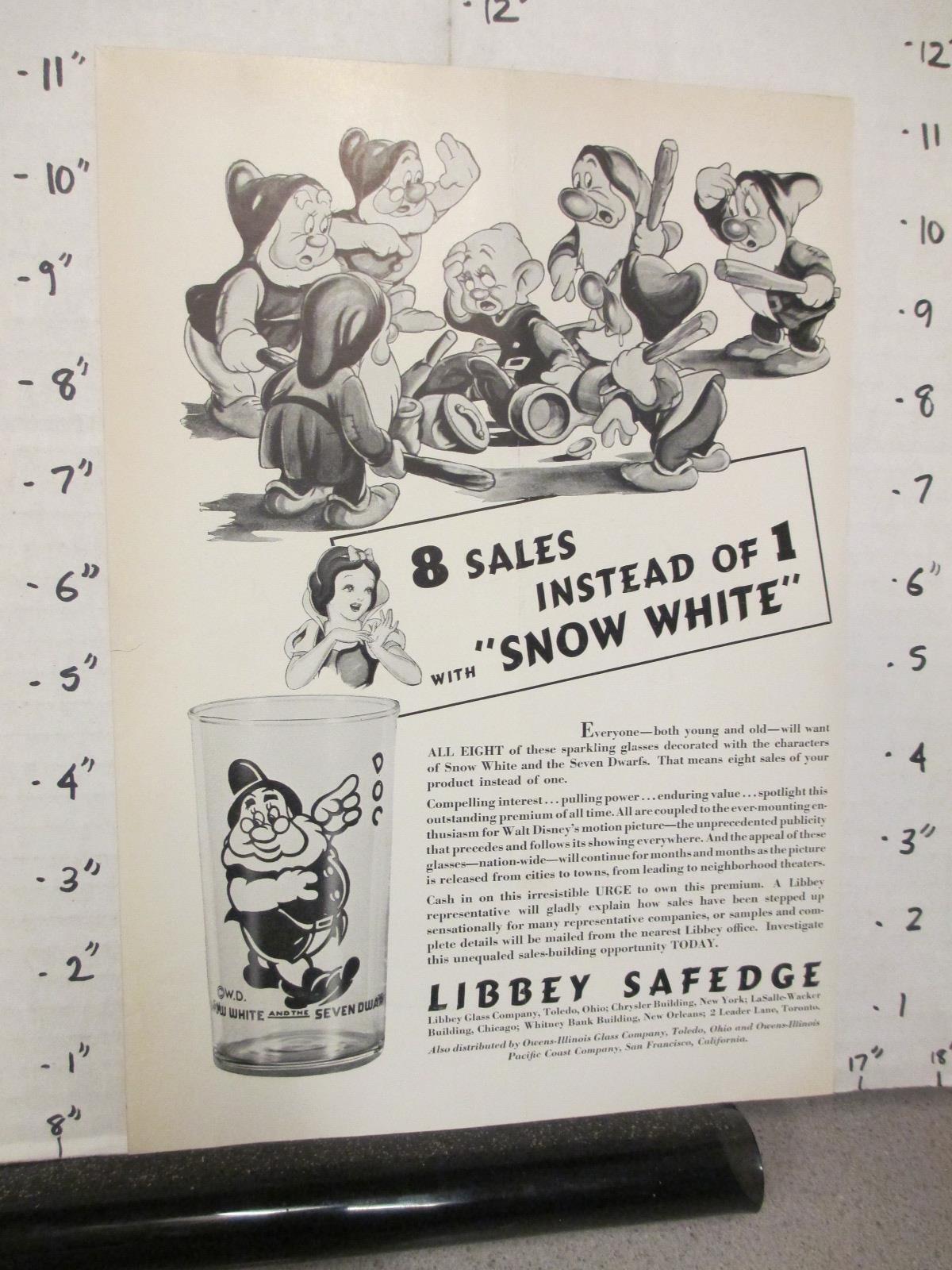 magazine premium ad 1938 LIBBEY drinking glass Snow White Disney Dopey DOC (1)