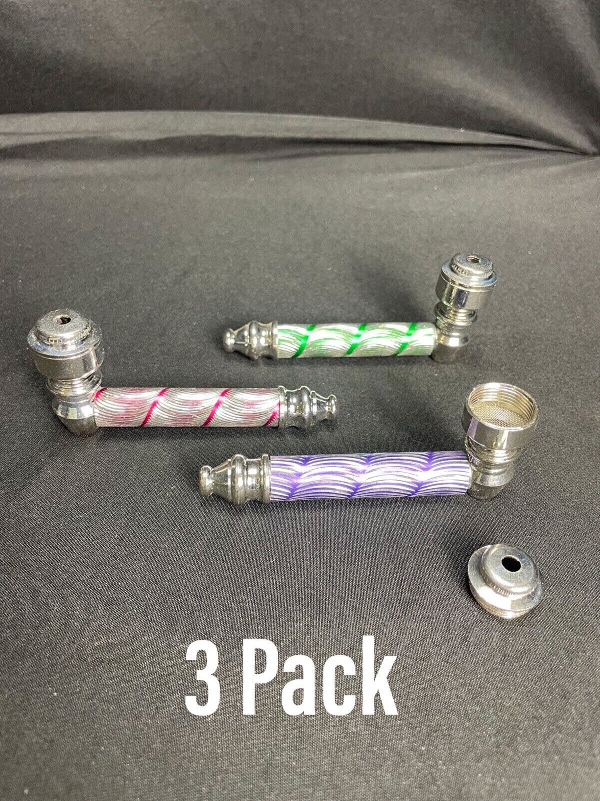 3 pack - DIAMOND CUT Metal Smoking Tobacco SAT Pipe Bowl Lid + SCREENS