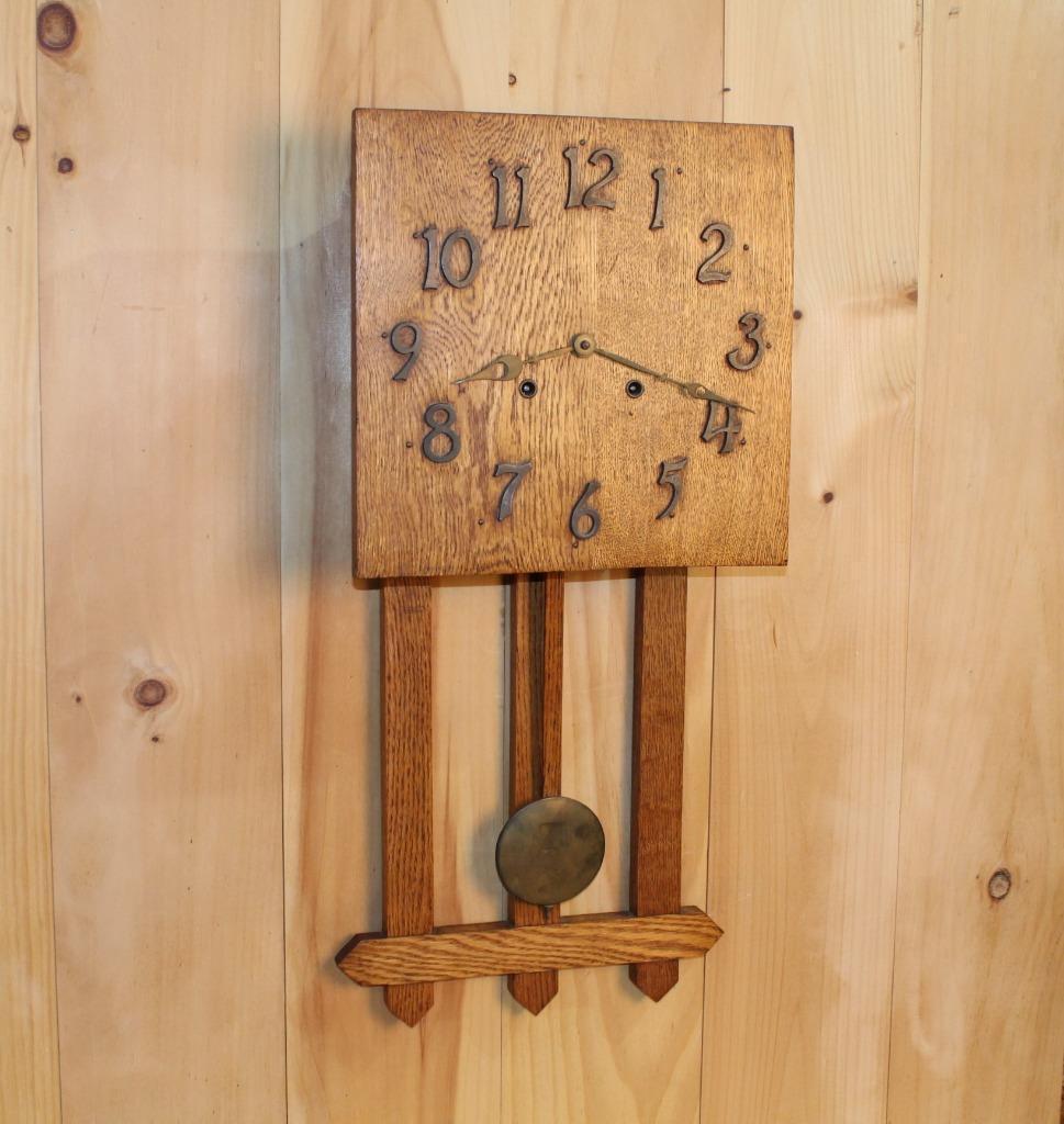 Antique American Mission Oak Arts & Crafts Wall Clock *Runs Good*