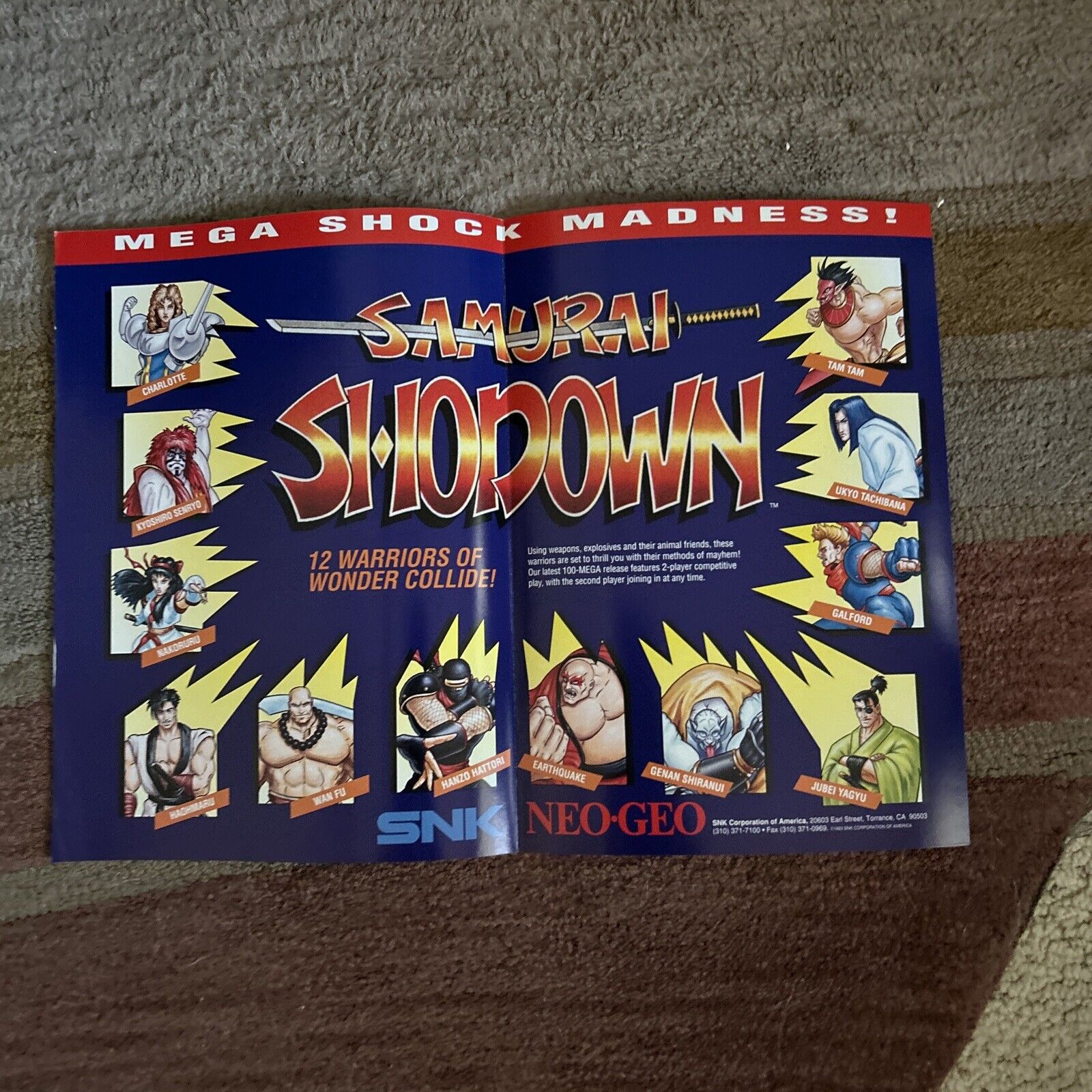 Original 1993 AD 11- 8” Samurai Showdown Neo Geo ARCADE  Video GAME FLYER