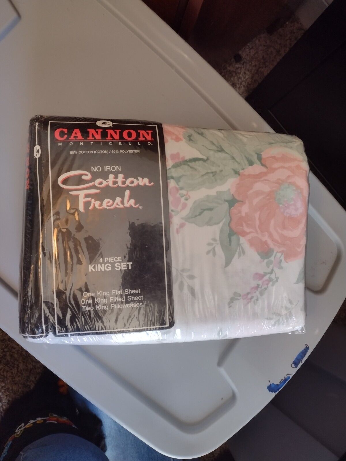 vtg Cannon Monticello KING 4 Piece Floral Sheet Set no iron cotton fresh