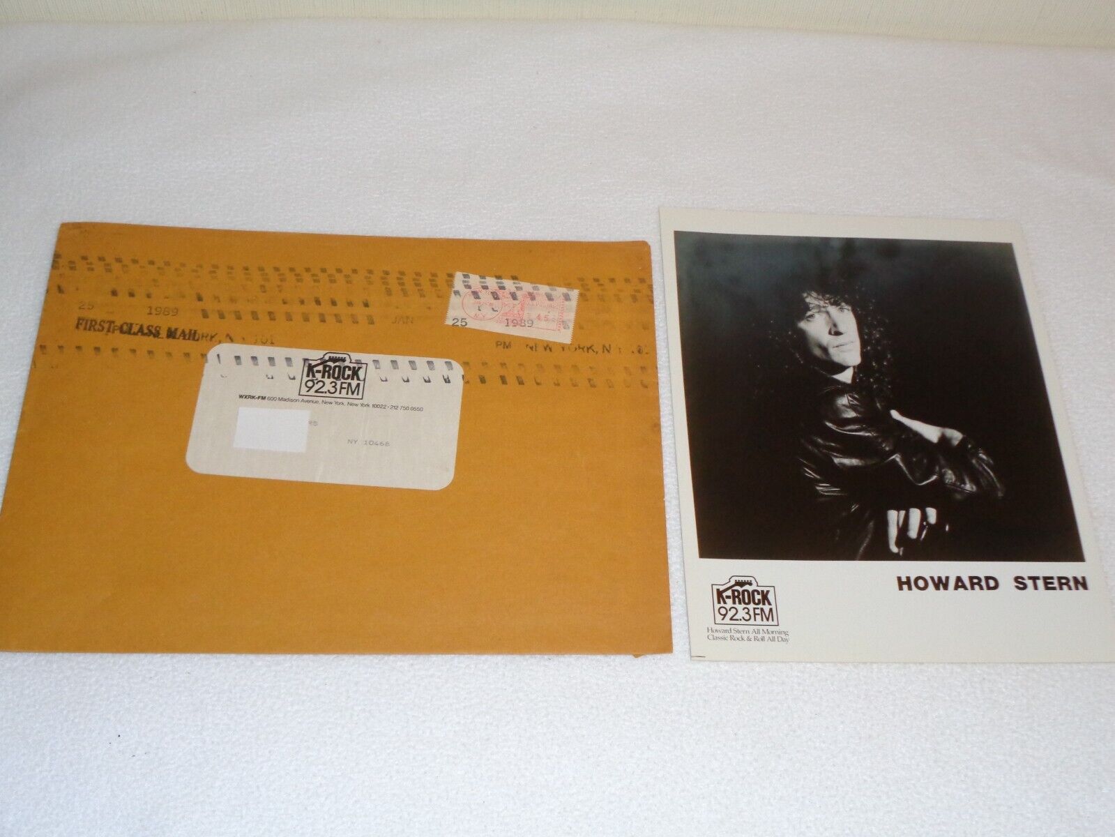 Howard Stern K-Rock 92.3 New York City Rare Promo Photo & Original Envelope 1989
