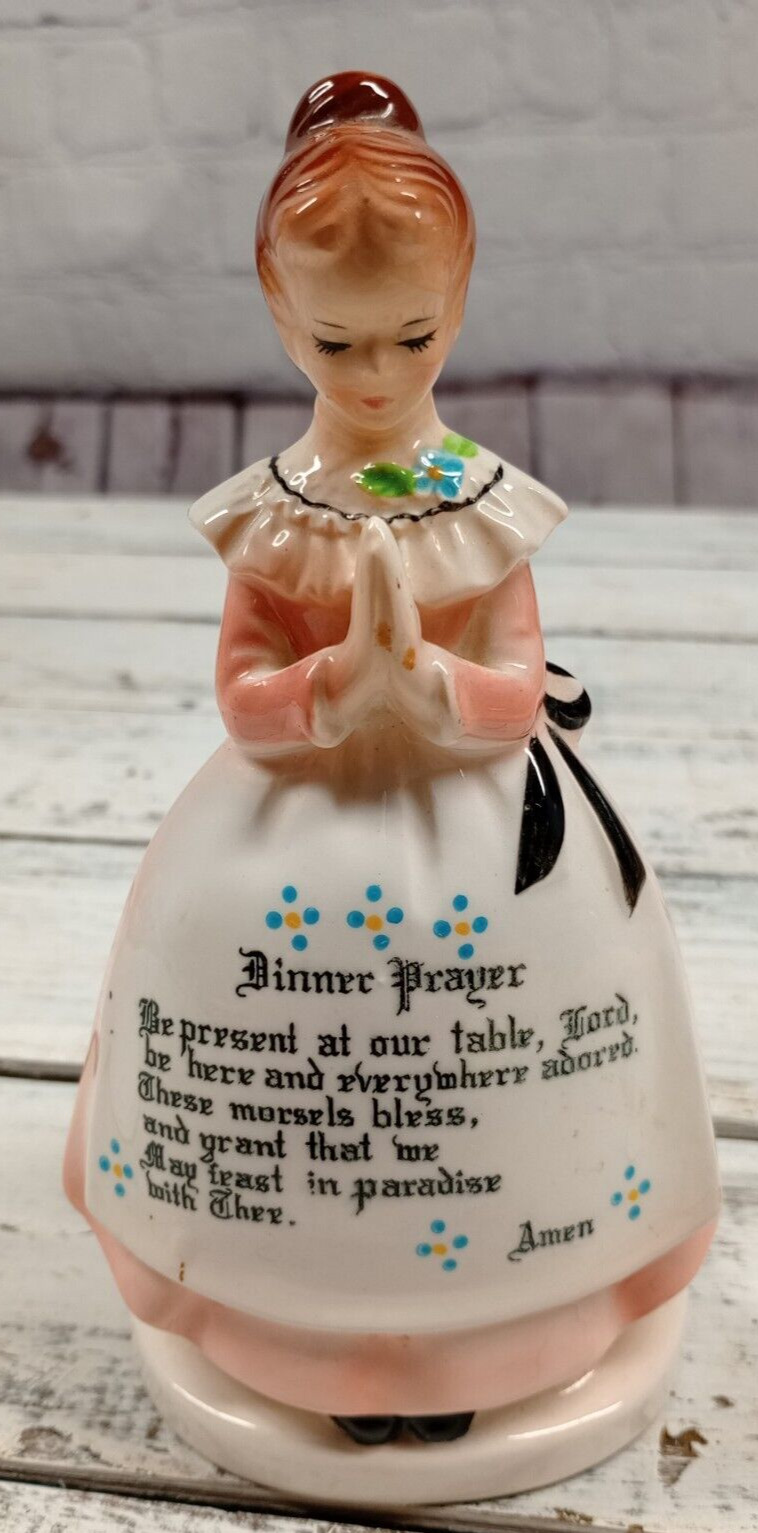 Vintage Enesco Figurine Napkin Holder Table Pretty Lady with Dinner Prayer Japan
