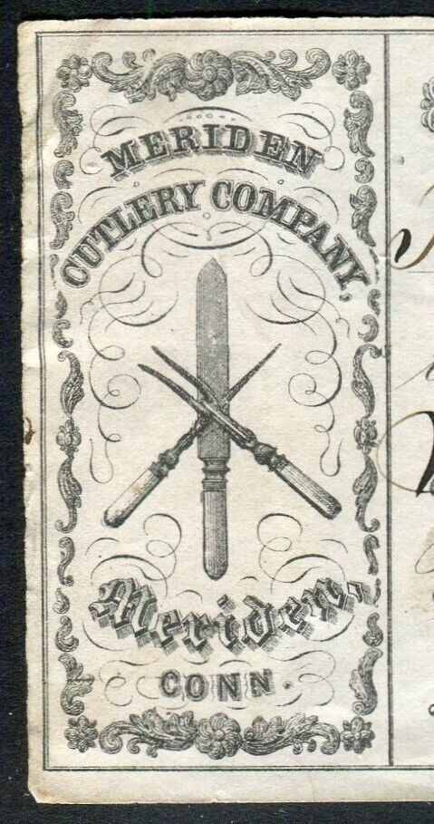 MERIDEN CUTLERY COMPANY ILLUSTRATED PROMISSORY NOTE CHECK 3 Revenue Stamps 1872