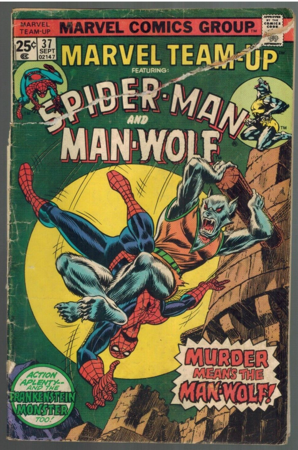 Marvel Team-Up 37  Spider-man & Man-Wolf  Frankenstein Monster  1975 Fair
