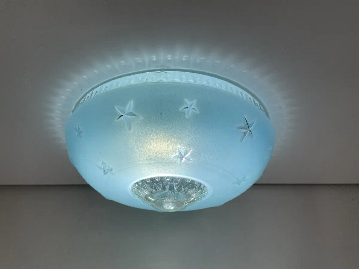 1950\'s Baby Blue Colored Frosted Glass Stars Ceiling Light Fixture *VERY Nice