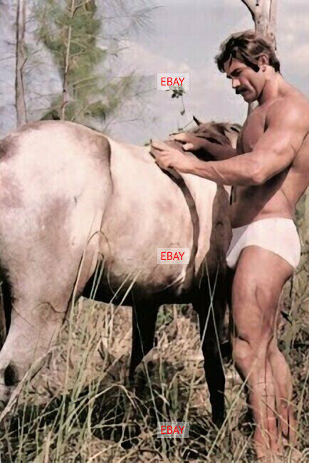 POSTCARD Print / Tex Murdoch in underwear + horse 