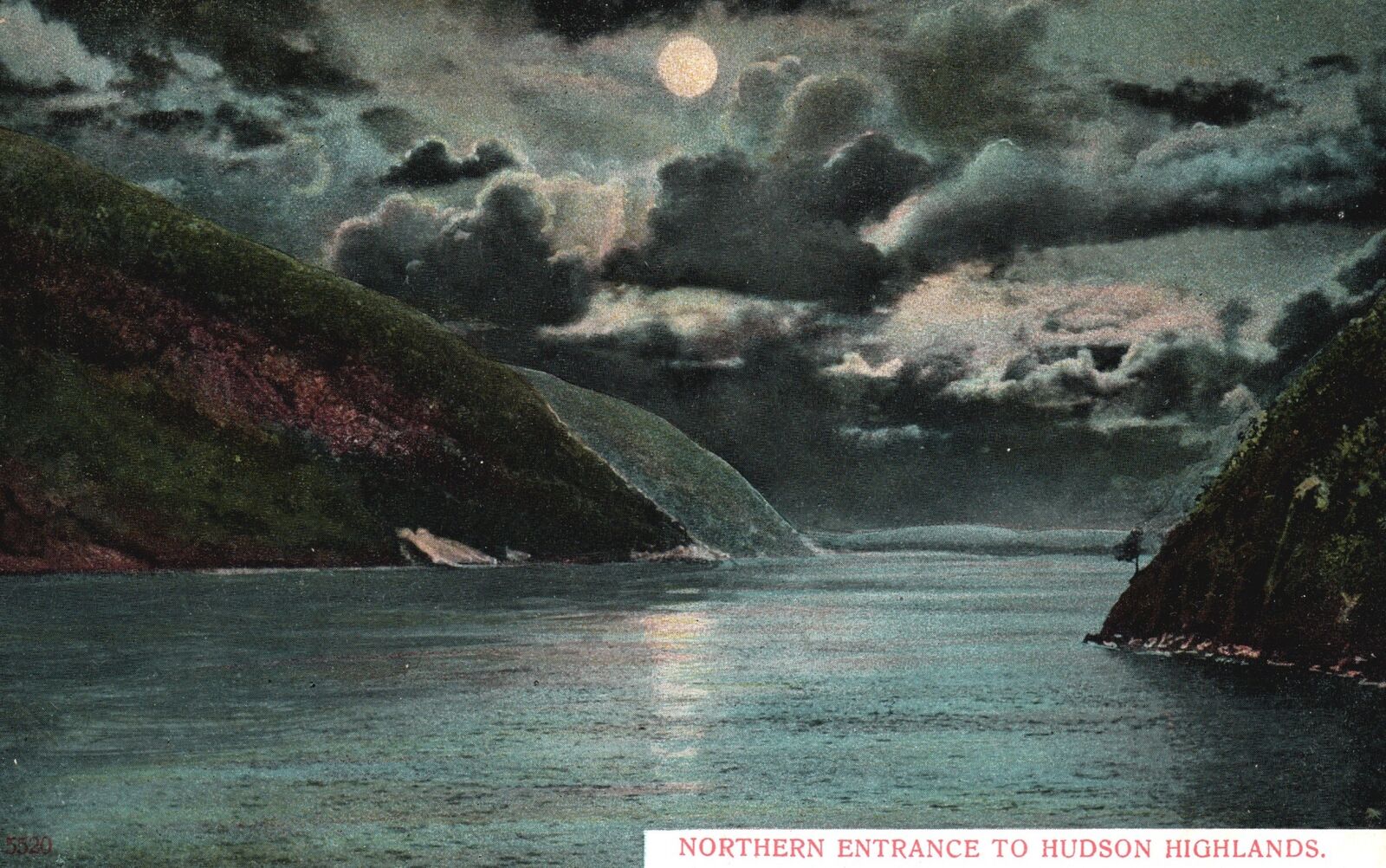 Vintage Postcard Northern Entrance To Hudson Highlands Moonlight New York NY