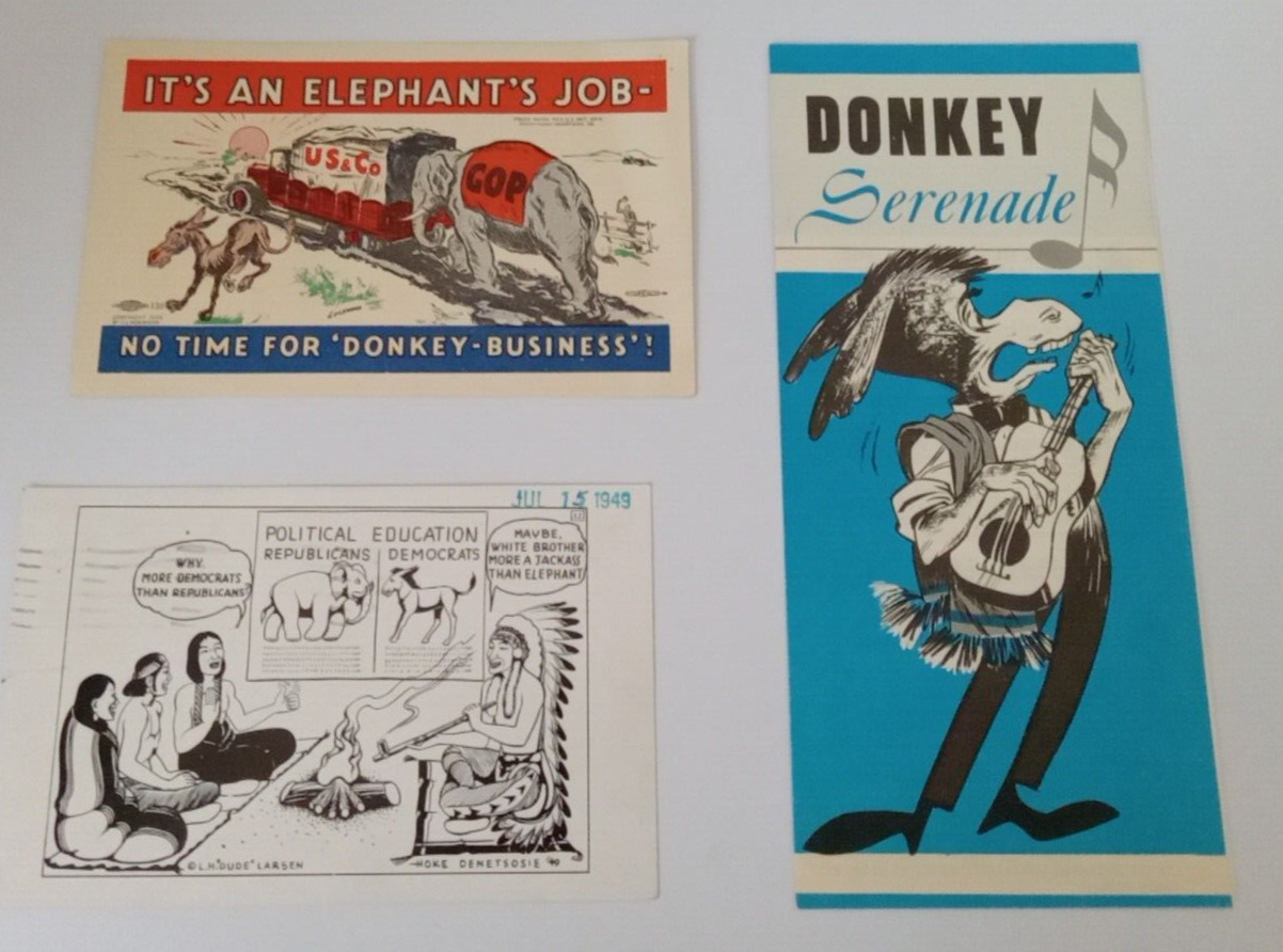 Vintage Republican Political Humor 1932 & 1950 Post Cards & c. 1963 Brochure