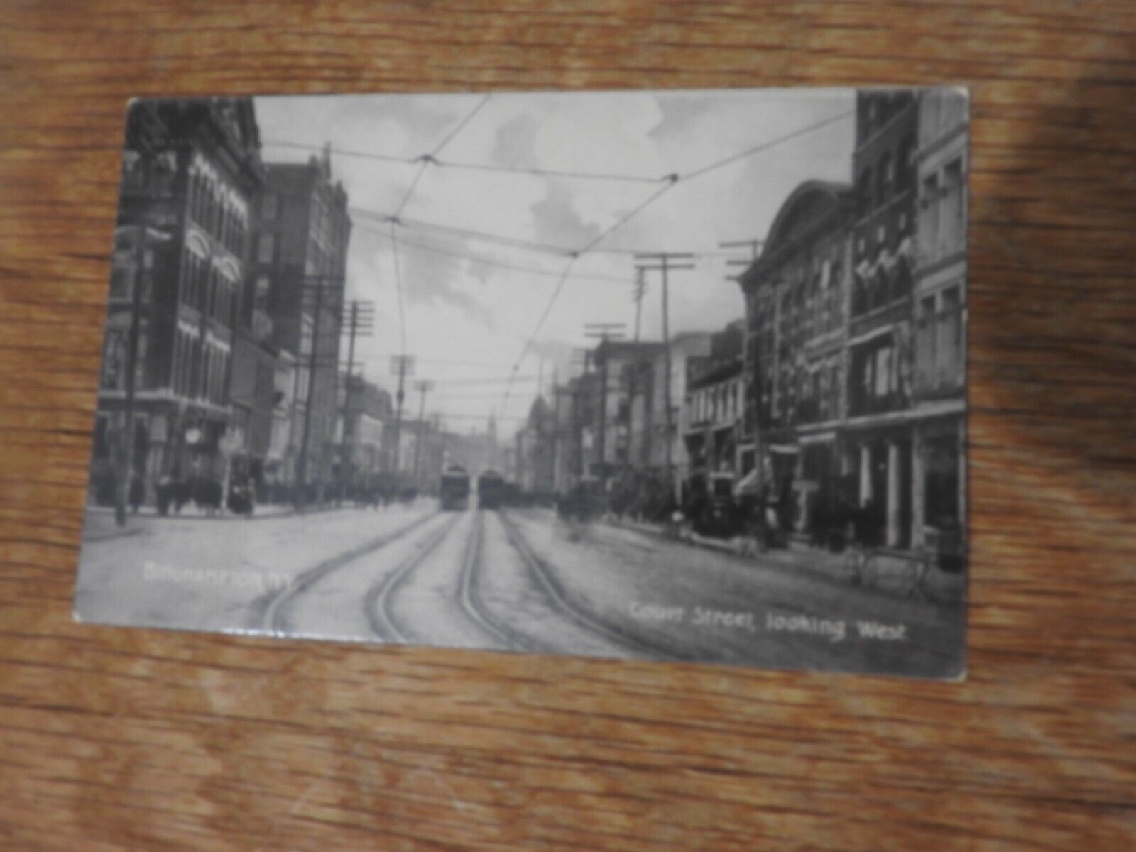 BINGHAMPTON / Binghamton NY COURT STREET Antique Photo Postcard Bikes & Trolley