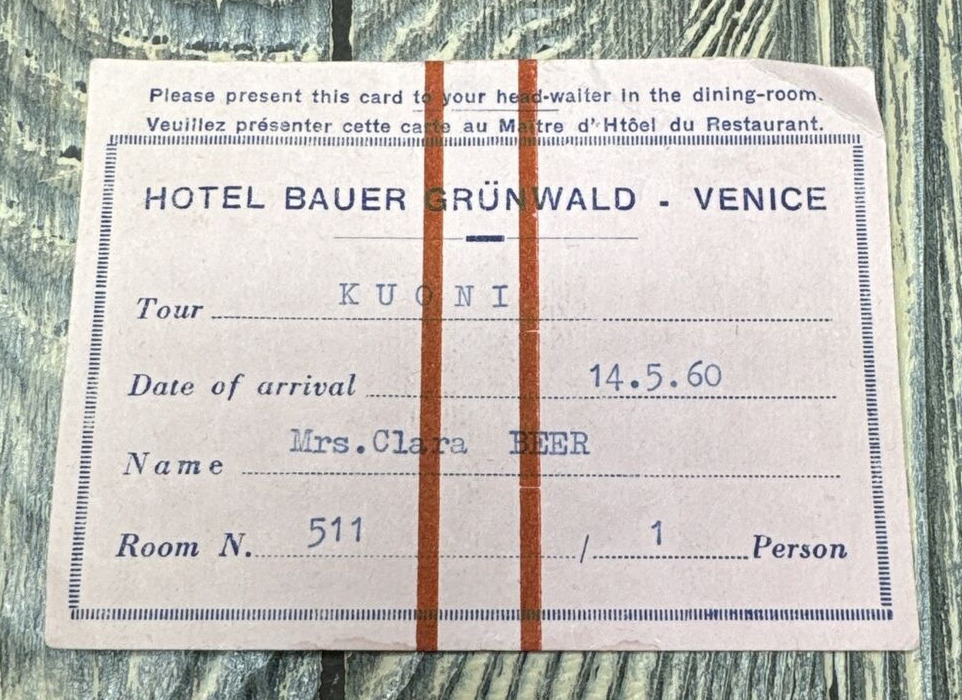 Vtg Bauer Grunwald Venice Card Dining Room Kuoni Ticket