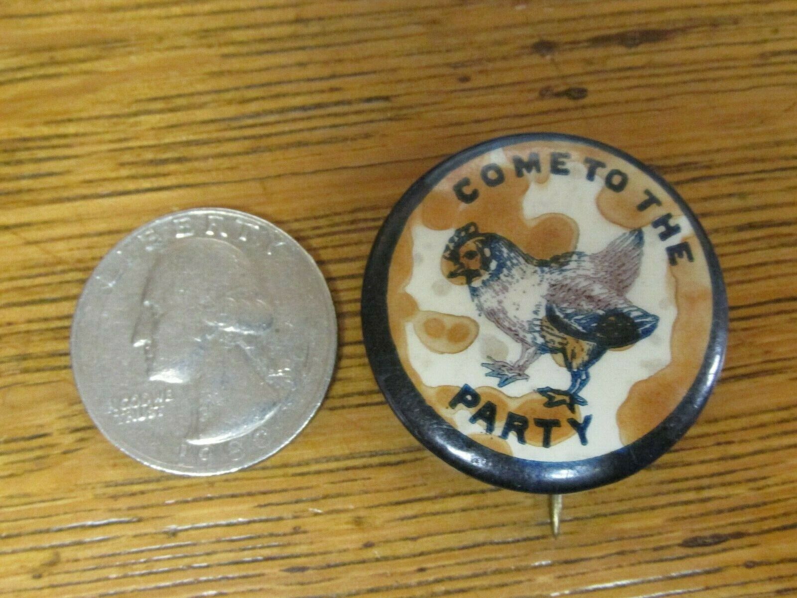 ANTIQUE RARE DEMOCRATIC POLICTICAL PINBACK COME TO THE PARTY w/ ROOSTER C.1920s