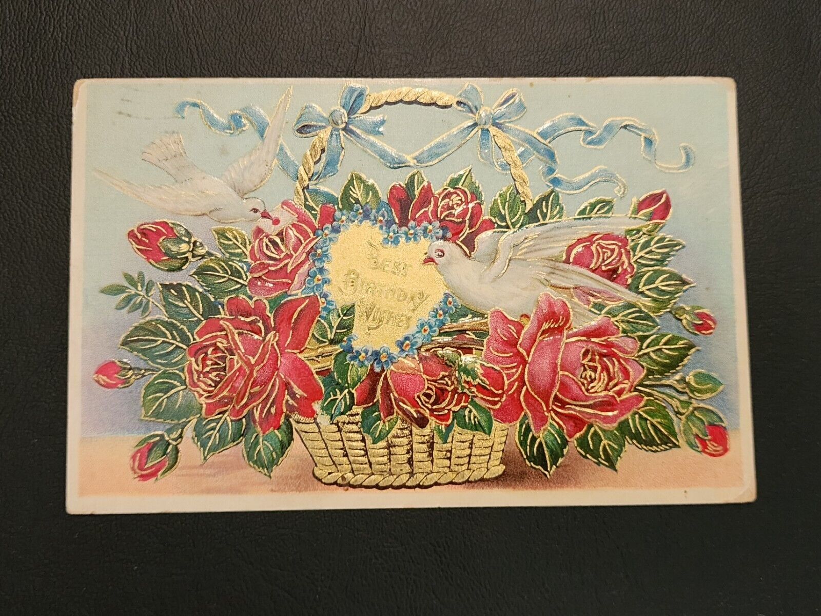 Postcard-1909-Antique-Best Birthday Wishes -Flowers-Postcard