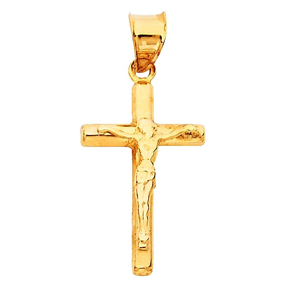 14k Yellow Gold Plain Cross Crucifix Jesus Charm Pendant Dije de Oro Cruz