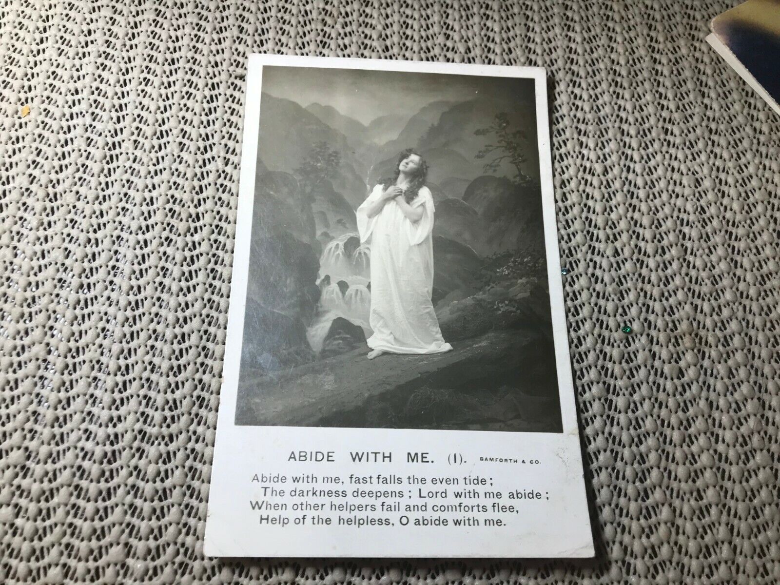 Orig 1900\'s Postcard Beautiful Woman Praying Abide With Me