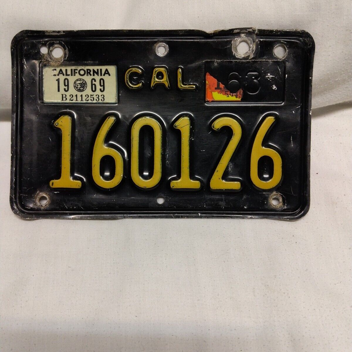 Vintage 1963 California Black & Yellow License Plate