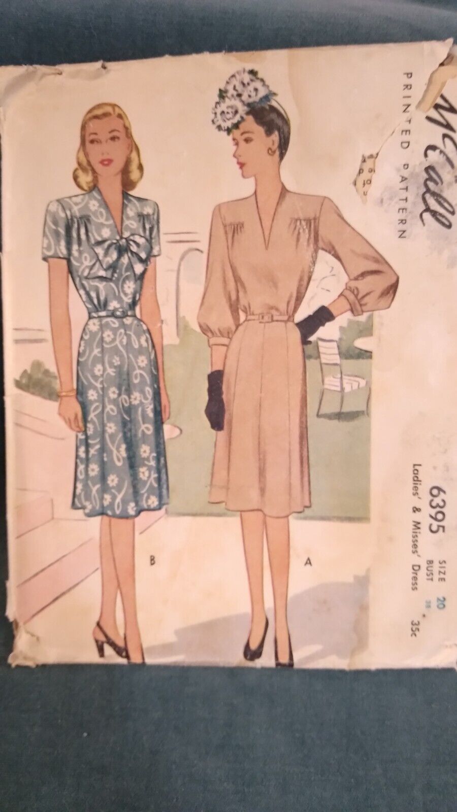 Vintage McCalls 1946 Fancy Dress Pattern 6395 Bust 38