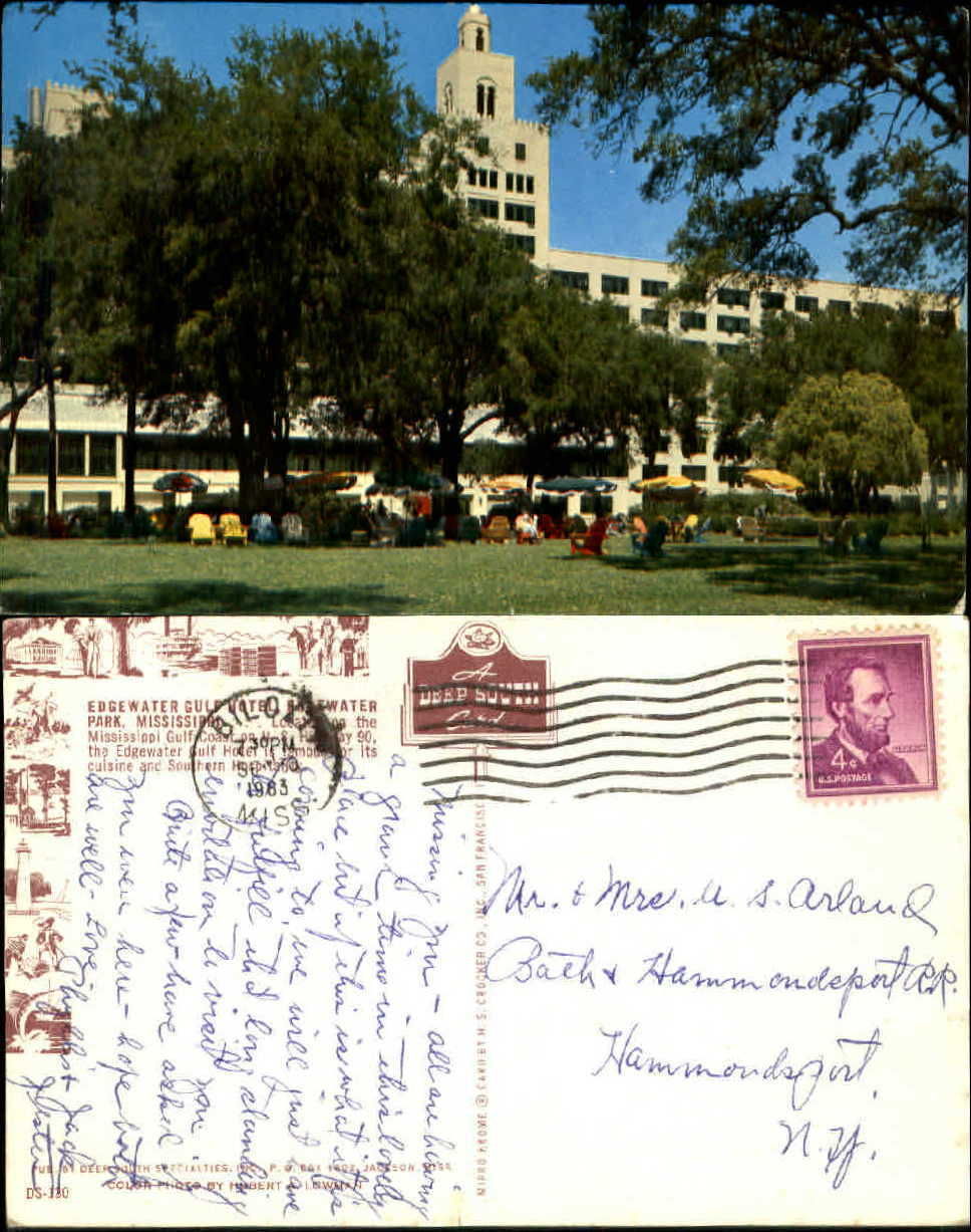 Edgewater Gulf Hotel Edgewater Park Mississippi MS mailed BILOXI 1963