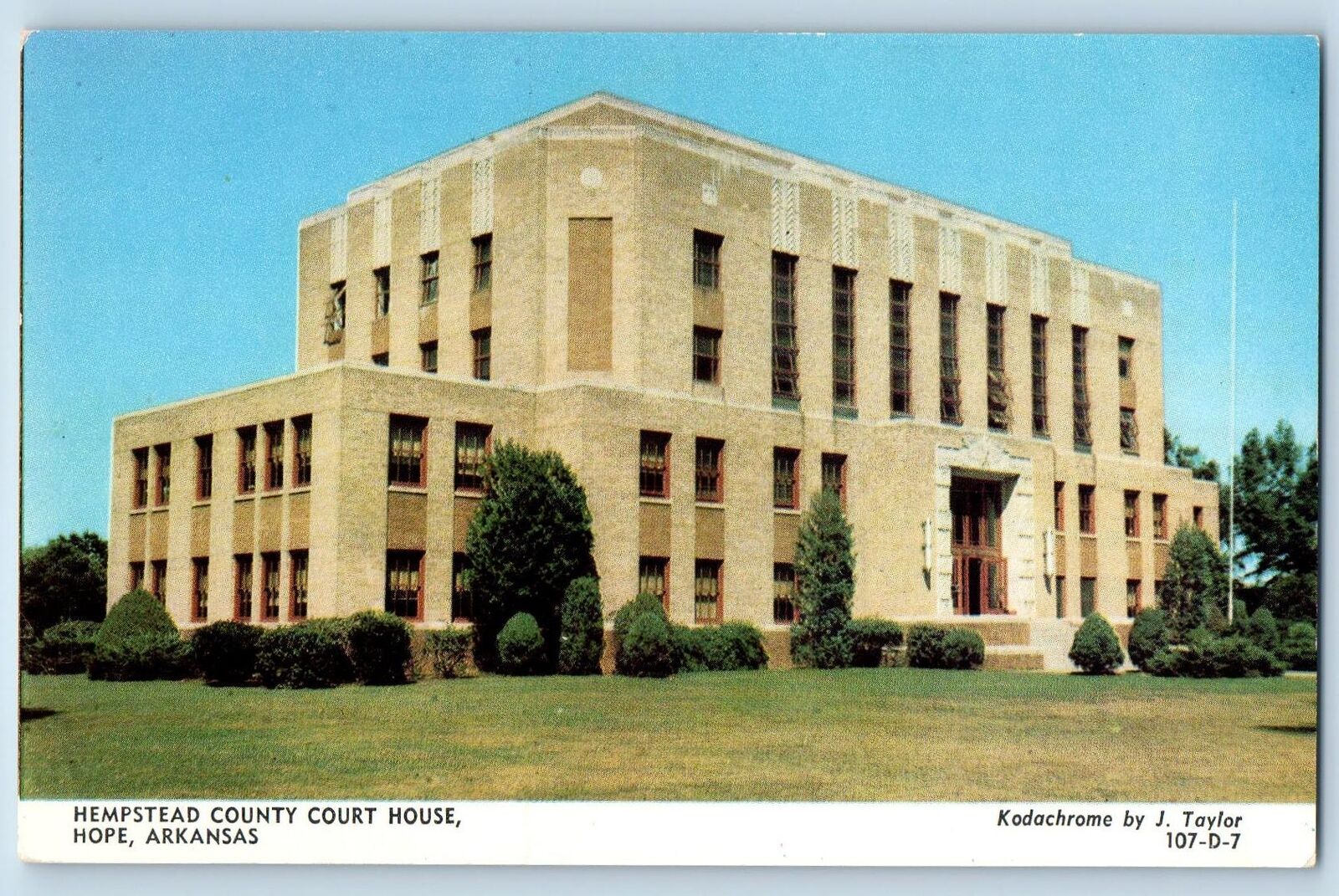 Hope Arkansas AR Postcard Hempstead County Court House Building Exterior c1960\'s