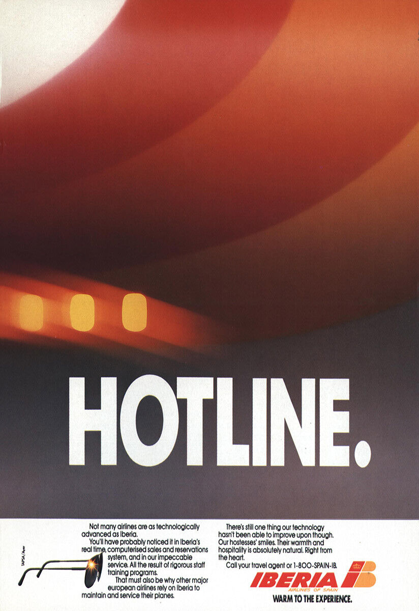 1989 Iberia Airlines: Hotline Vintage Print Ad