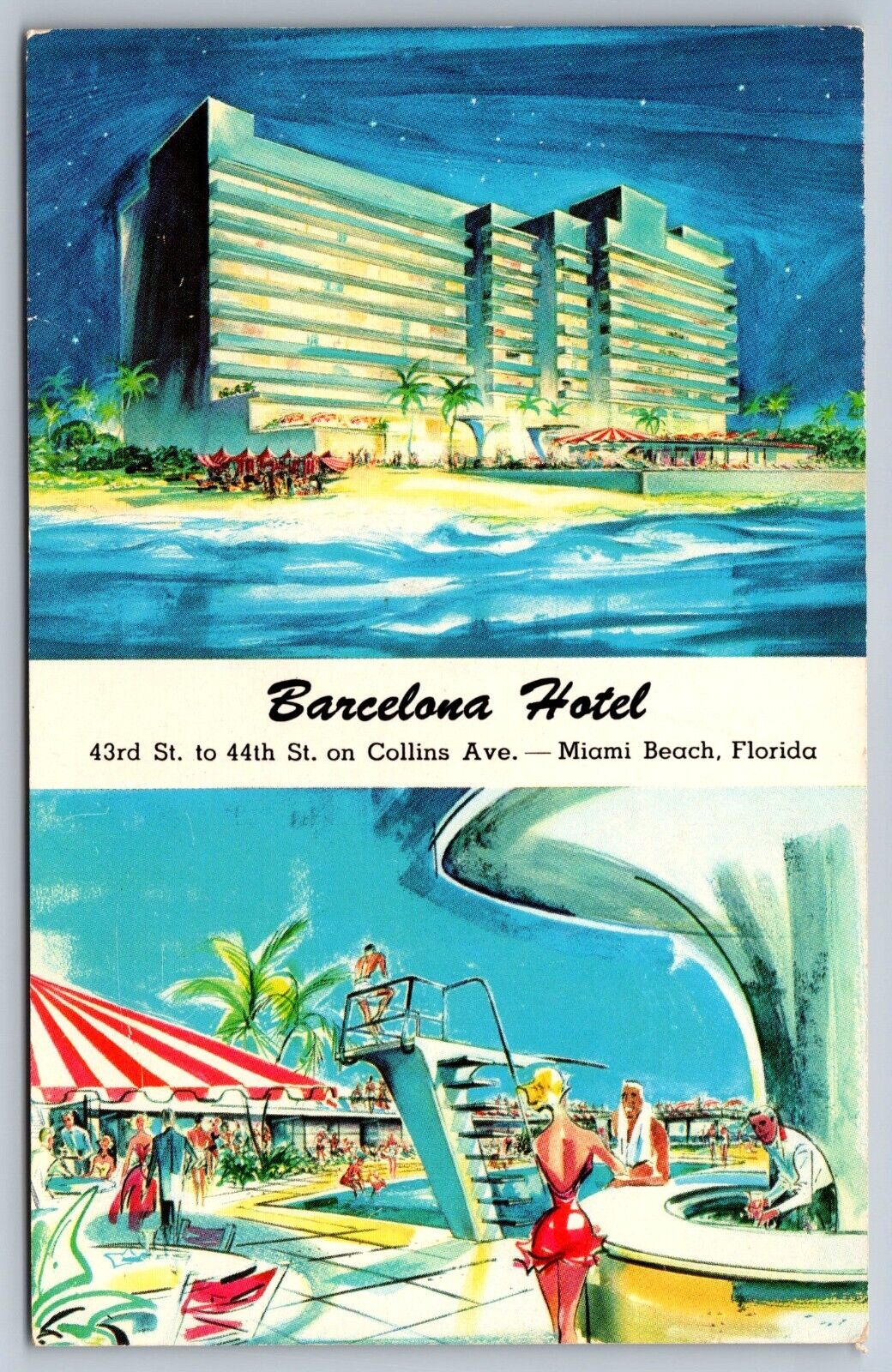 Barcelona Hotel Miami Beach Florida chrome Postcard