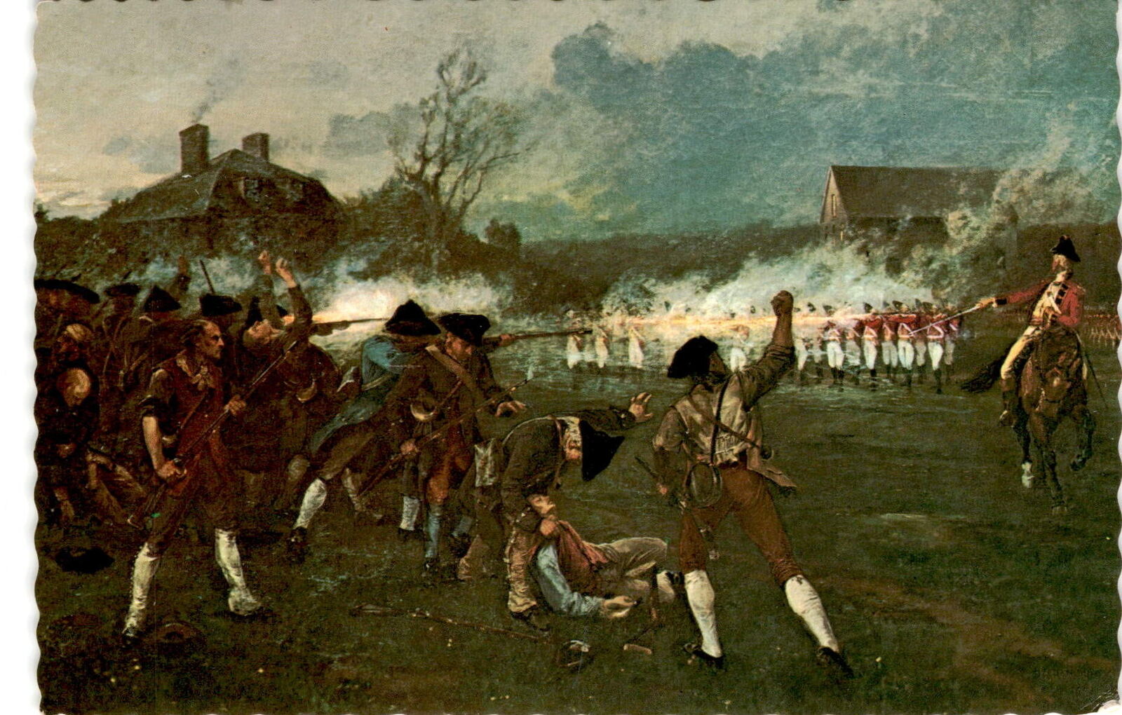 Battle of Lexington, Minutemen, British troops, April 19 1775, Henry Sa postcard