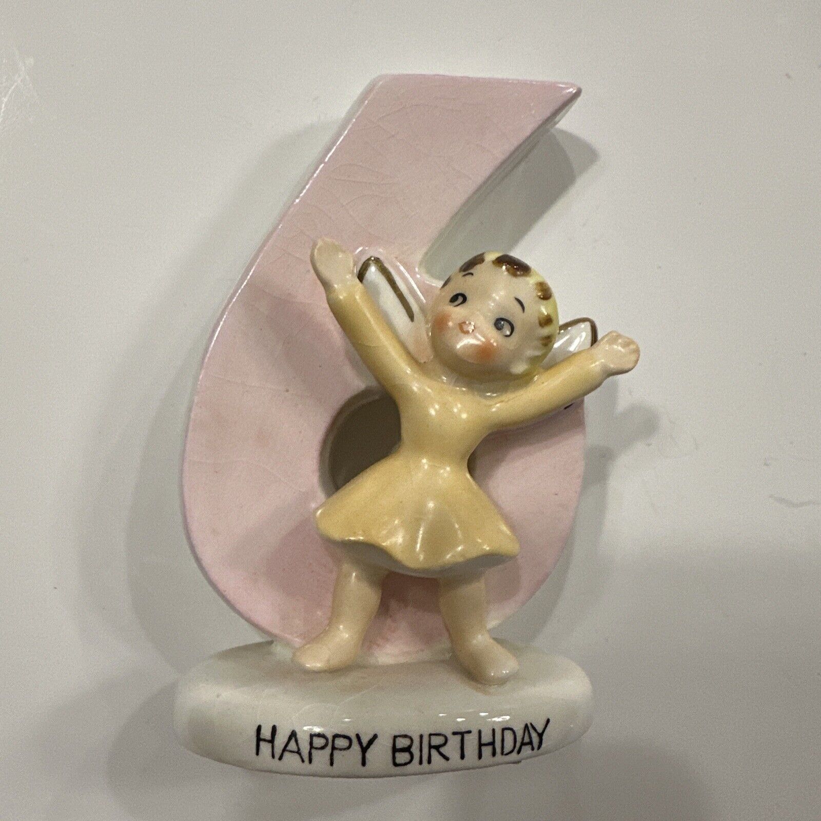 Vintage Norcrest Number 6 Happy Birthday Angel Candleholder Figurine F283