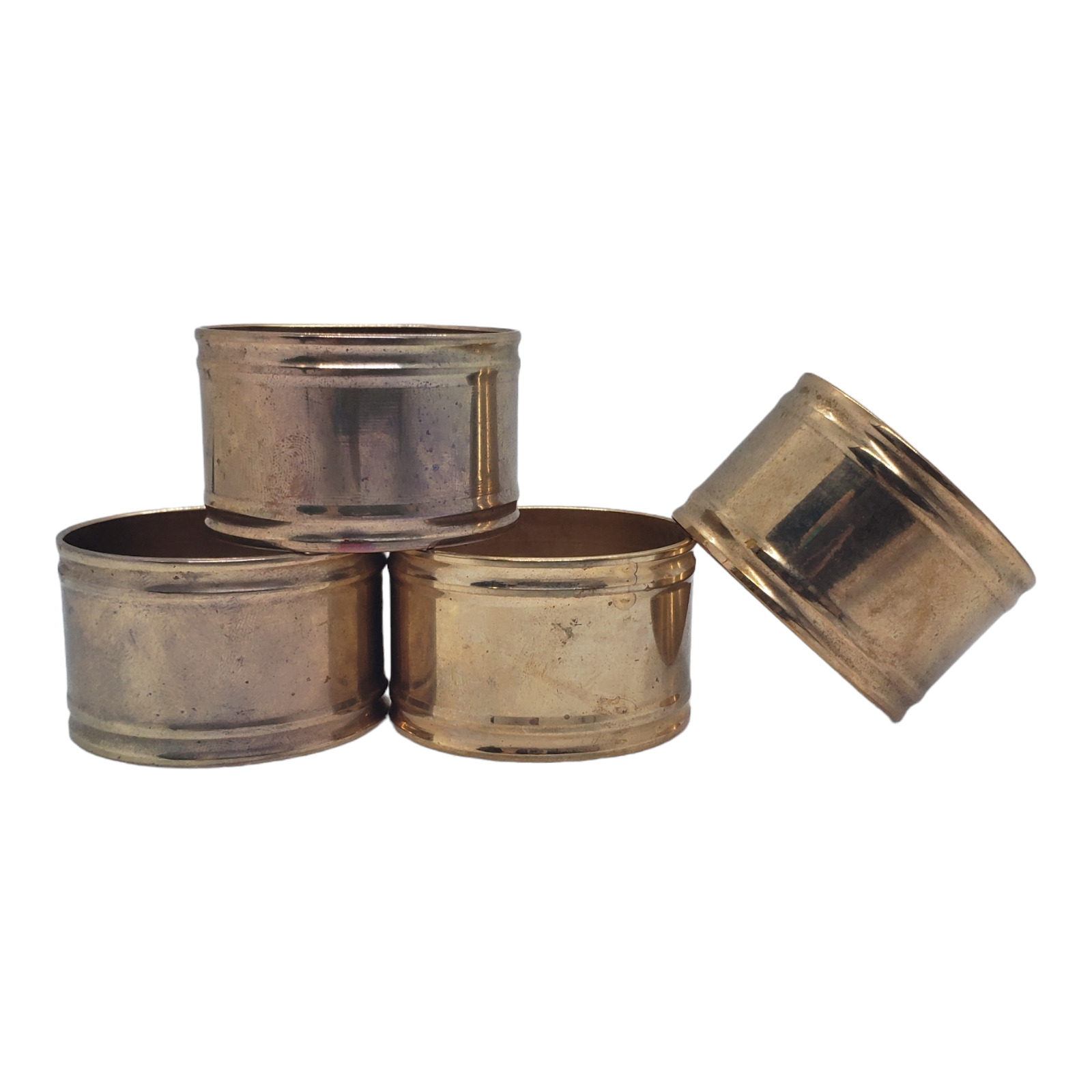 Set of 4 Vintage Metal Napkin Rings Oval Brass Tone Thick Minimalist Monochrome